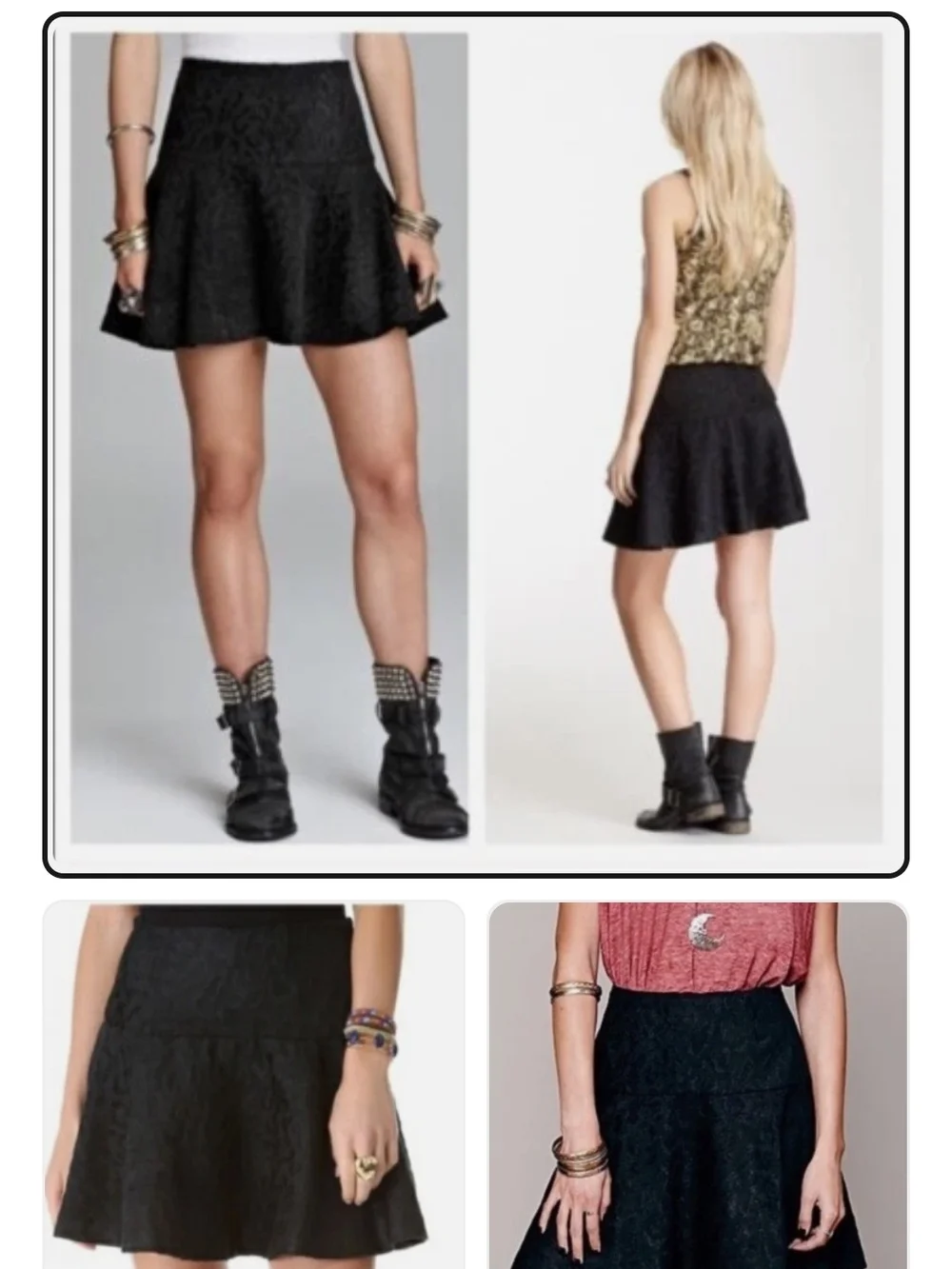 Free People Black Chenille Cheetah Pattern Skater Skirt